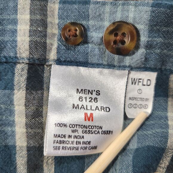 Woolrich Shirt Men's Medium Blue Plaid Button Down Short Sleeve 100% Cotton - Picture 6 of 11